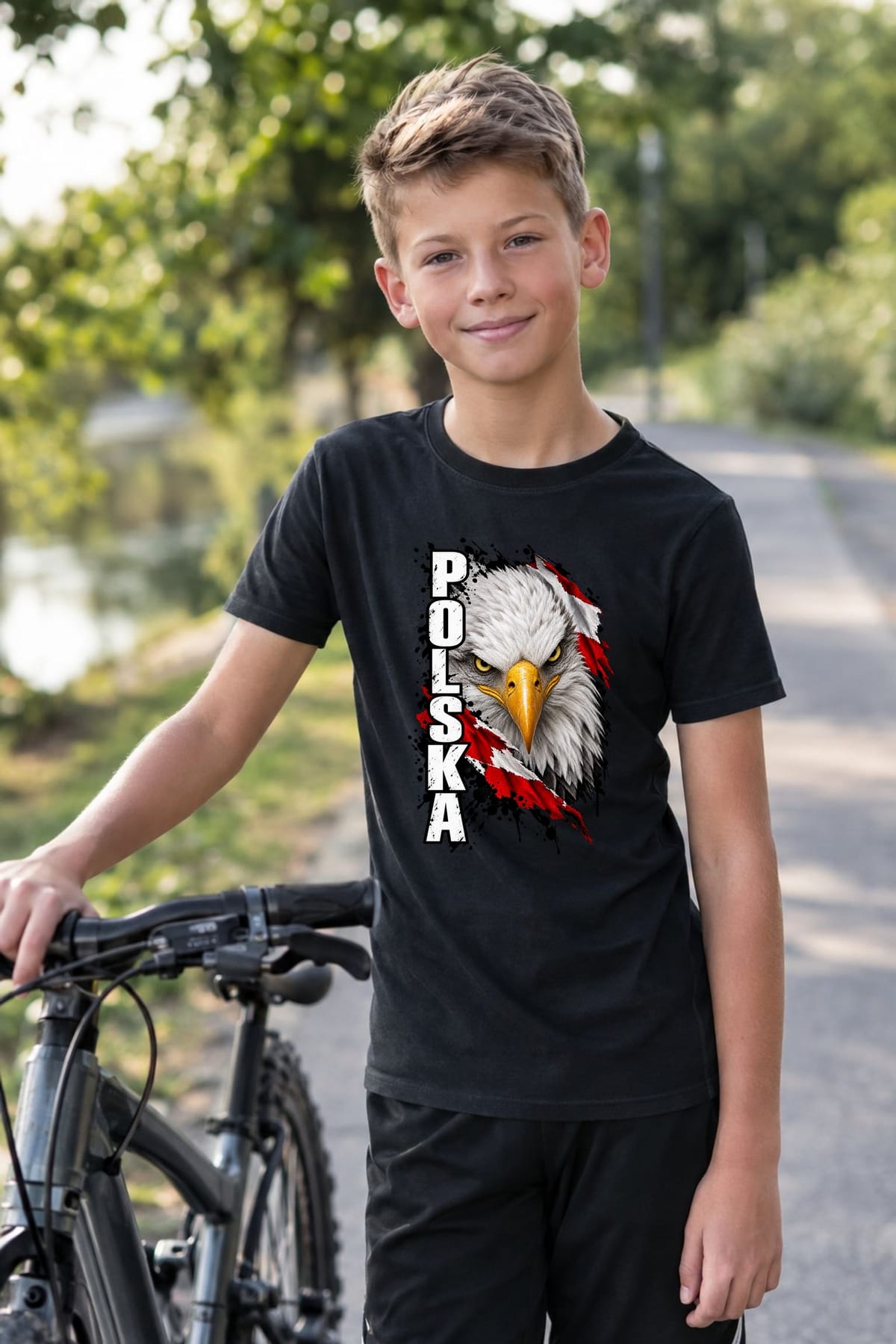Koszulka patriotyczna dla chłopca czarna Polska głowa orła, zdjęcie 3