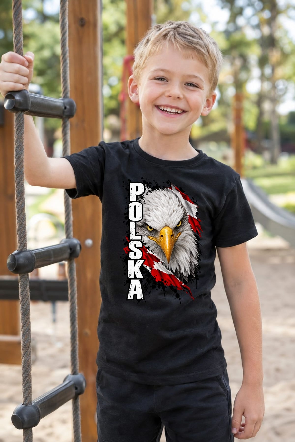 Koszulka patriotyczna dla chłopca czarna Polska głowa orła, zdjęcie 6