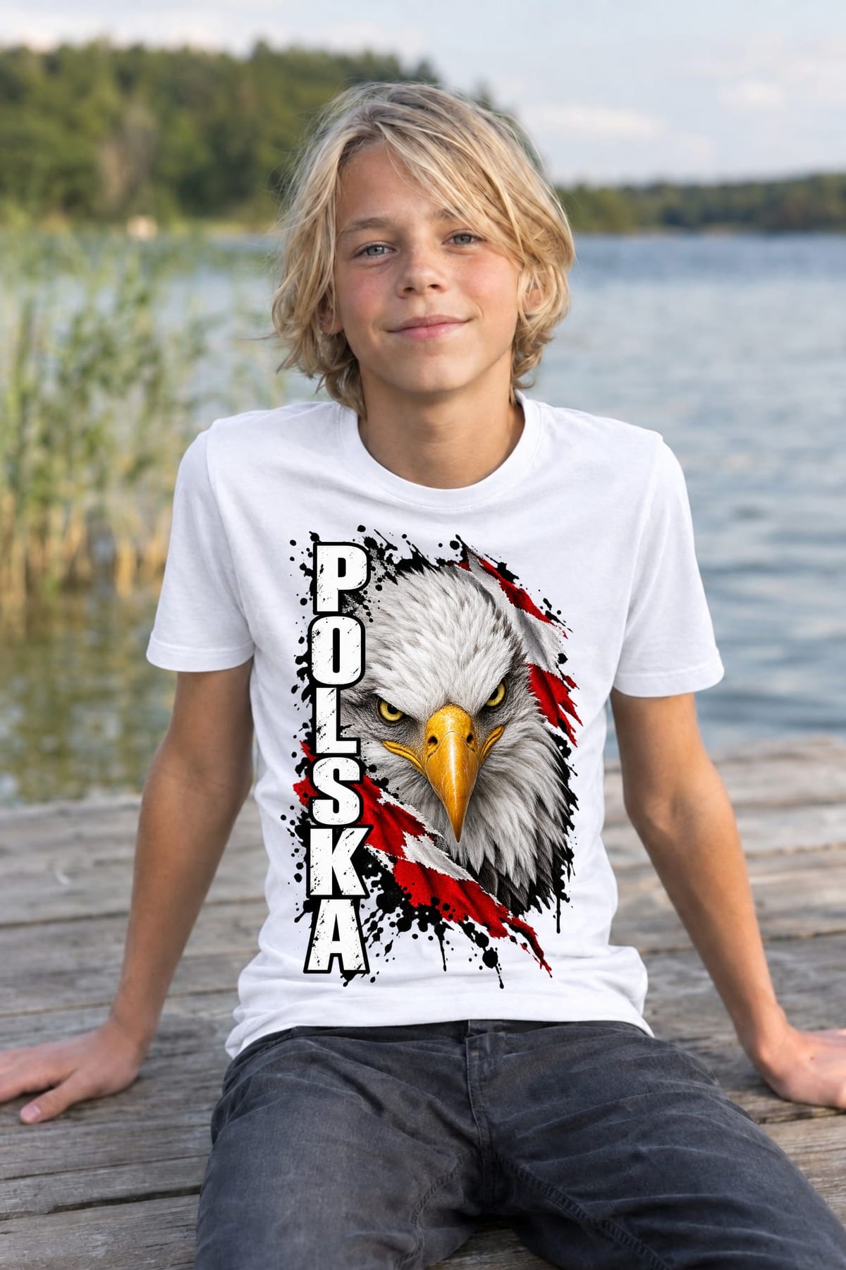 Koszulka patriotyczna dla chłopca biała Polska głowa orła, zdjęcie 4