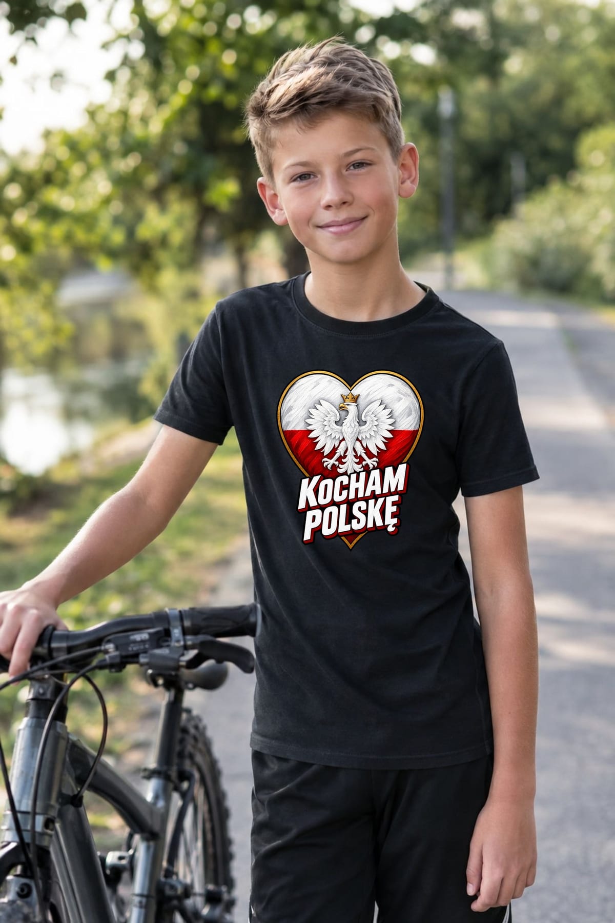 Koszulka patriotyczna dla dziecka dla chłopca czarna Kocham Polskę, zdjęcie 3