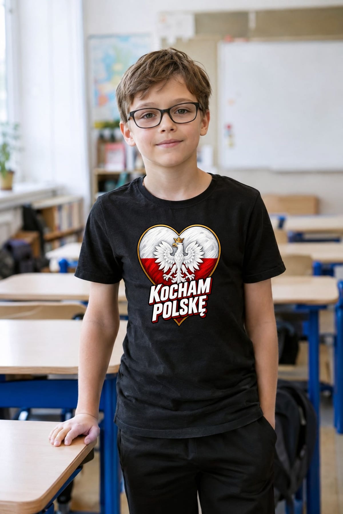 Koszulka patriotyczna dla dziecka dla chłopca czarna Kocham Polskę, zdjęcie 5