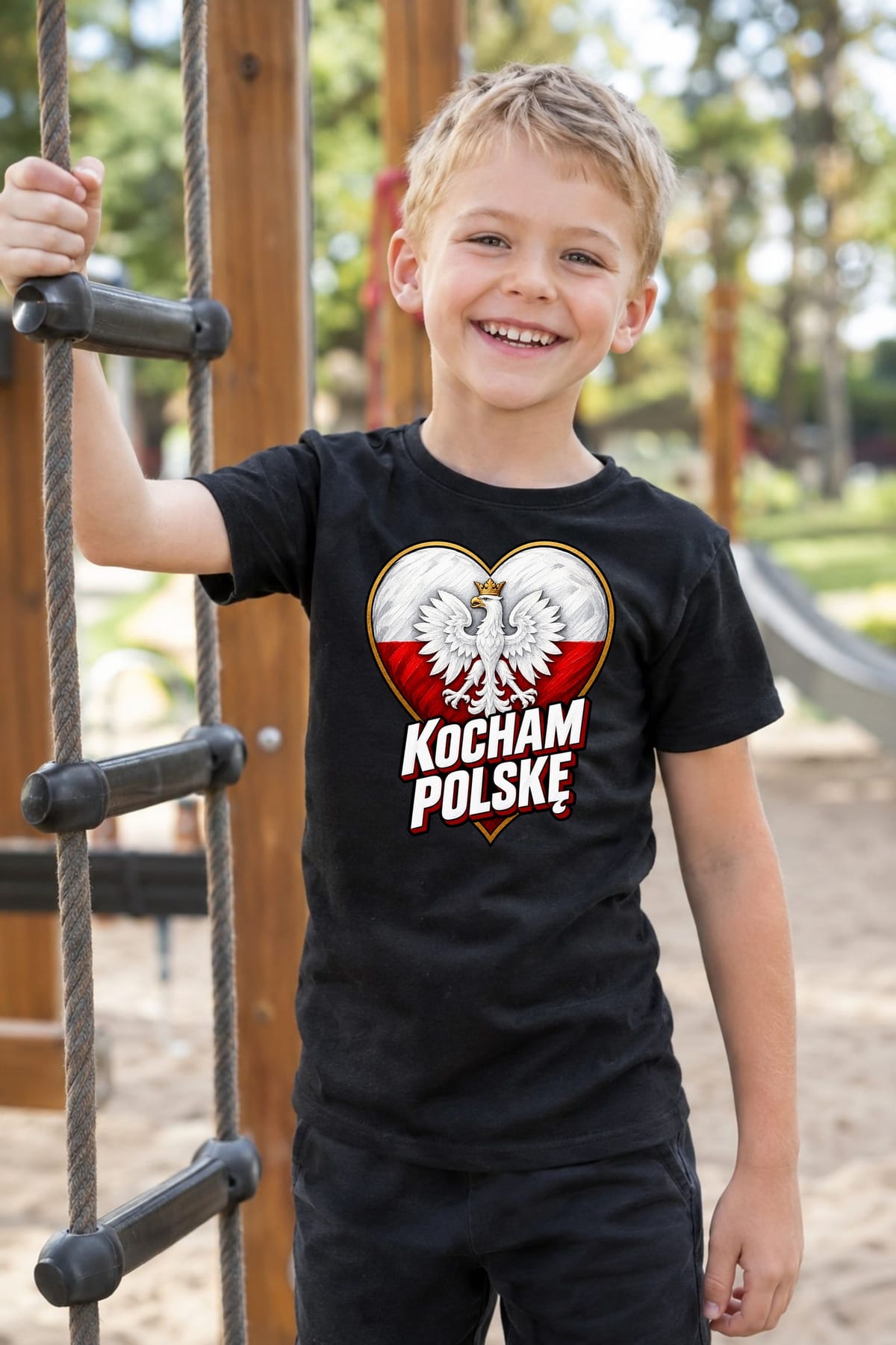 Koszulka patriotyczna dla dziecka dla chłopca czarna Kocham Polskę, zdjęcie 6