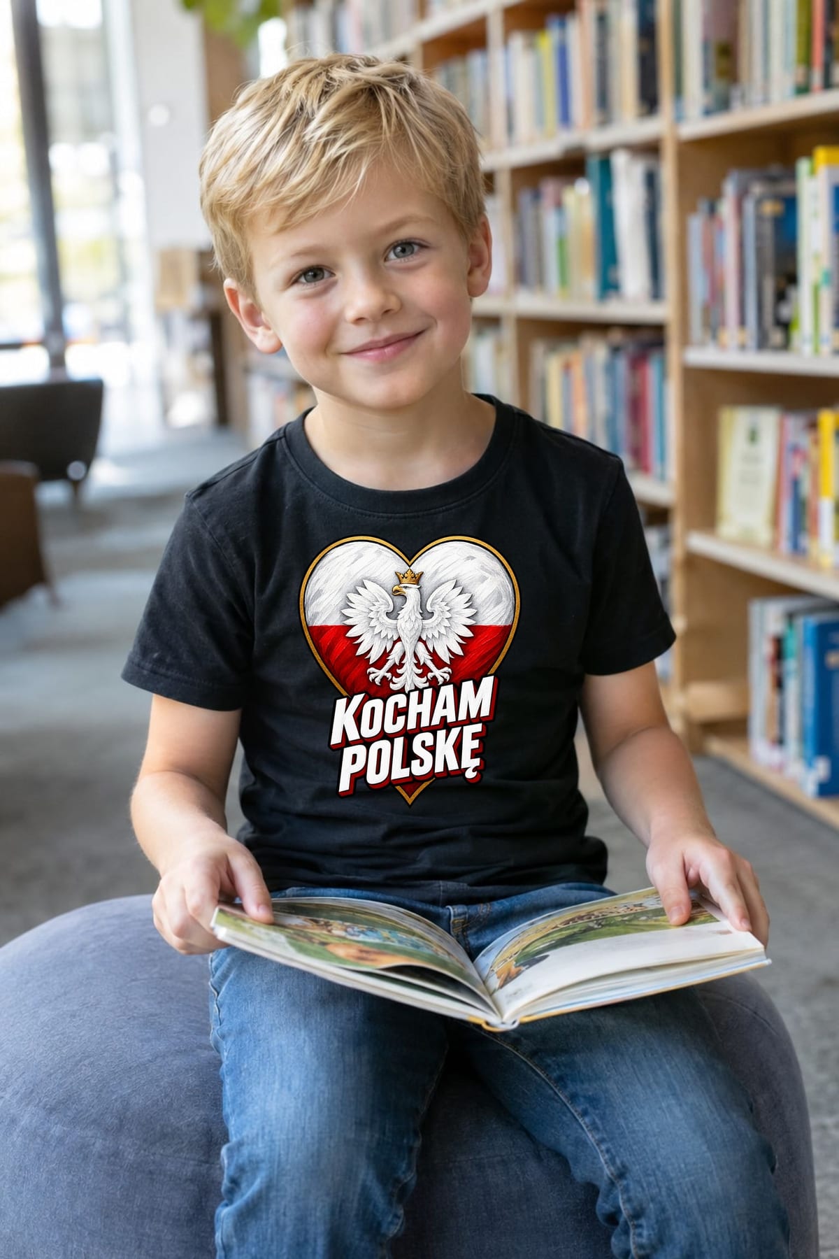 Koszulka patriotyczna dla dziecka dla chłopca czarna Kocham Polskę, zdjęcie 8