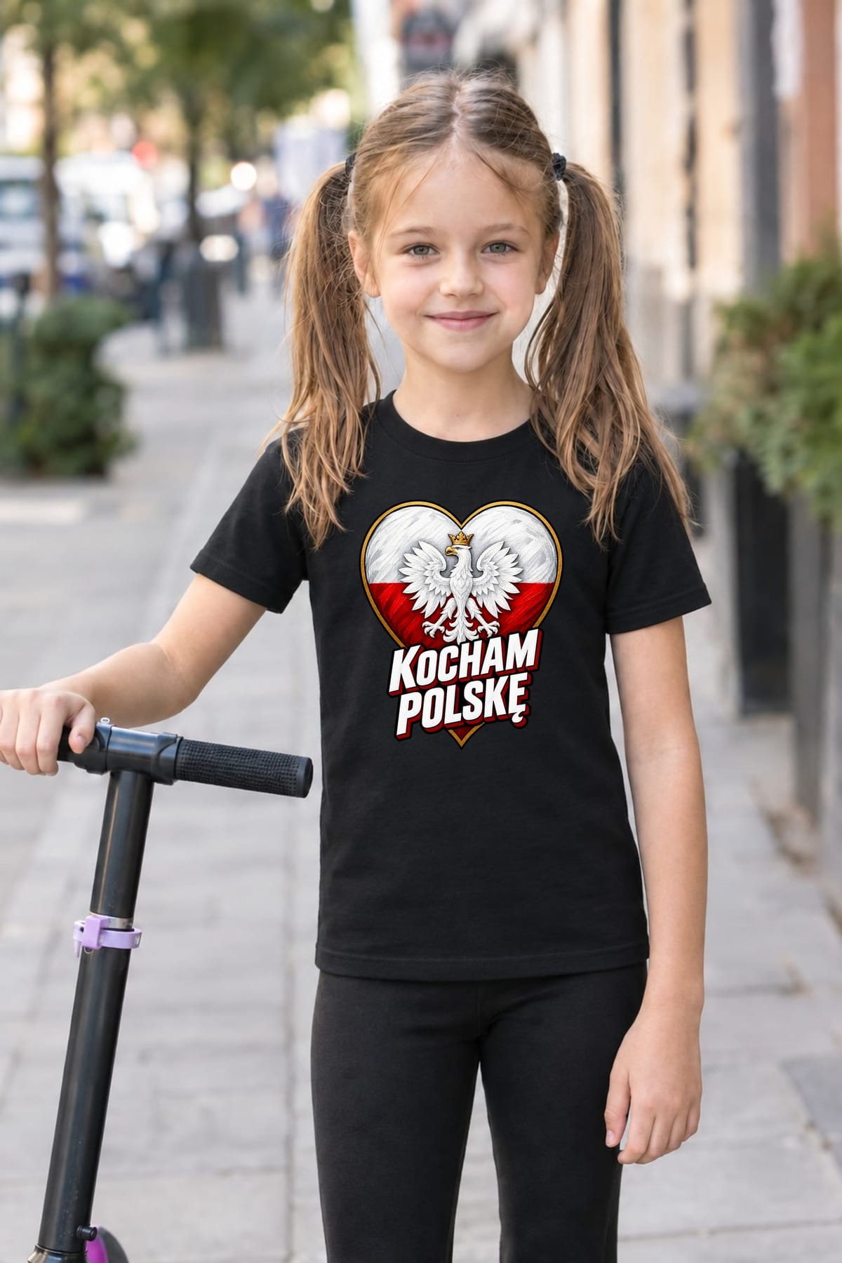 Koszulka patriotyczna dla dziecka dla dziewczynki czarna Kocham Polskę, zdjęcie 7