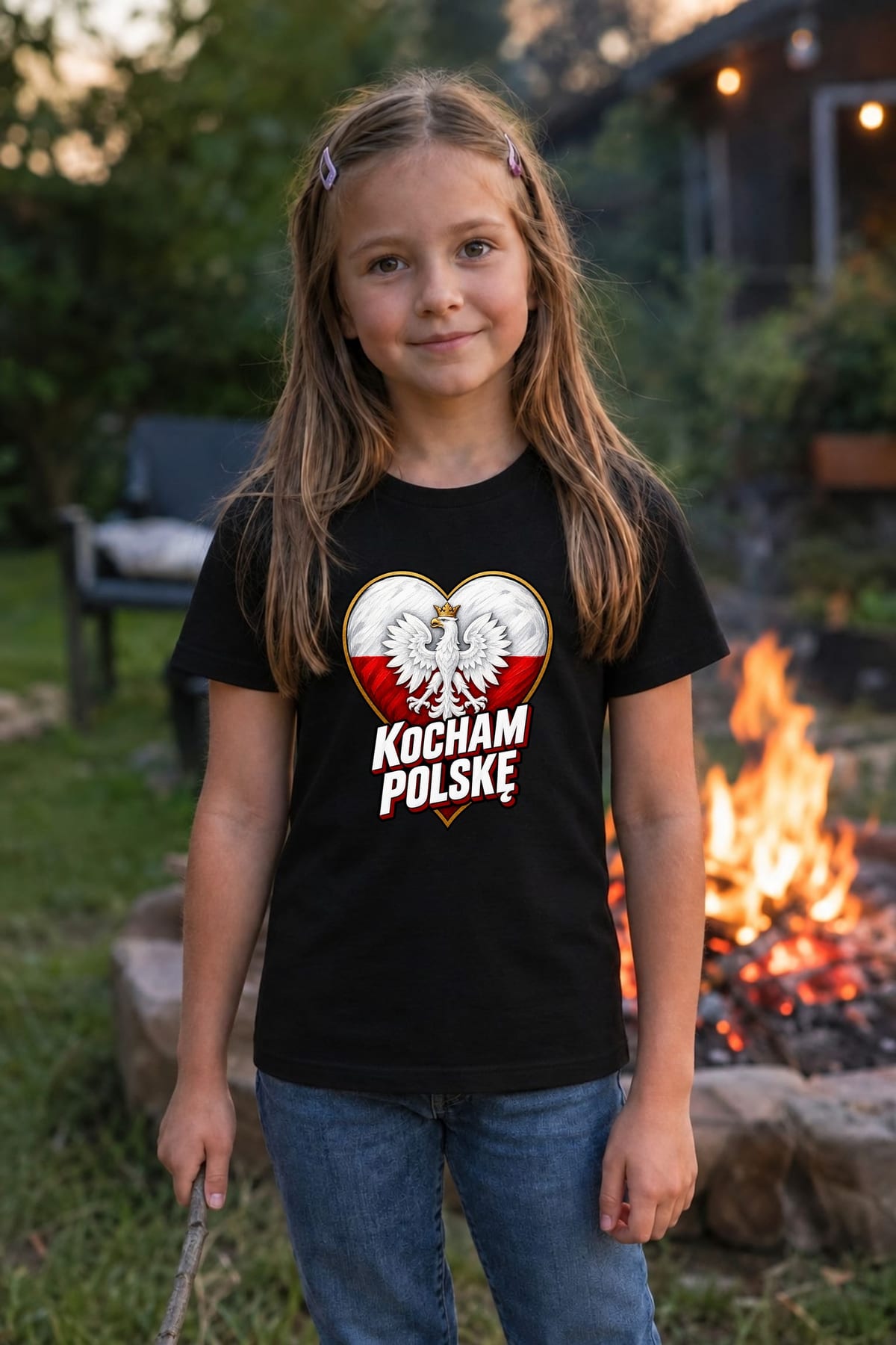 Koszulka patriotyczna dla dziecka dla dziewczynki czarna Kocham Polskę, zdjęcie 8
