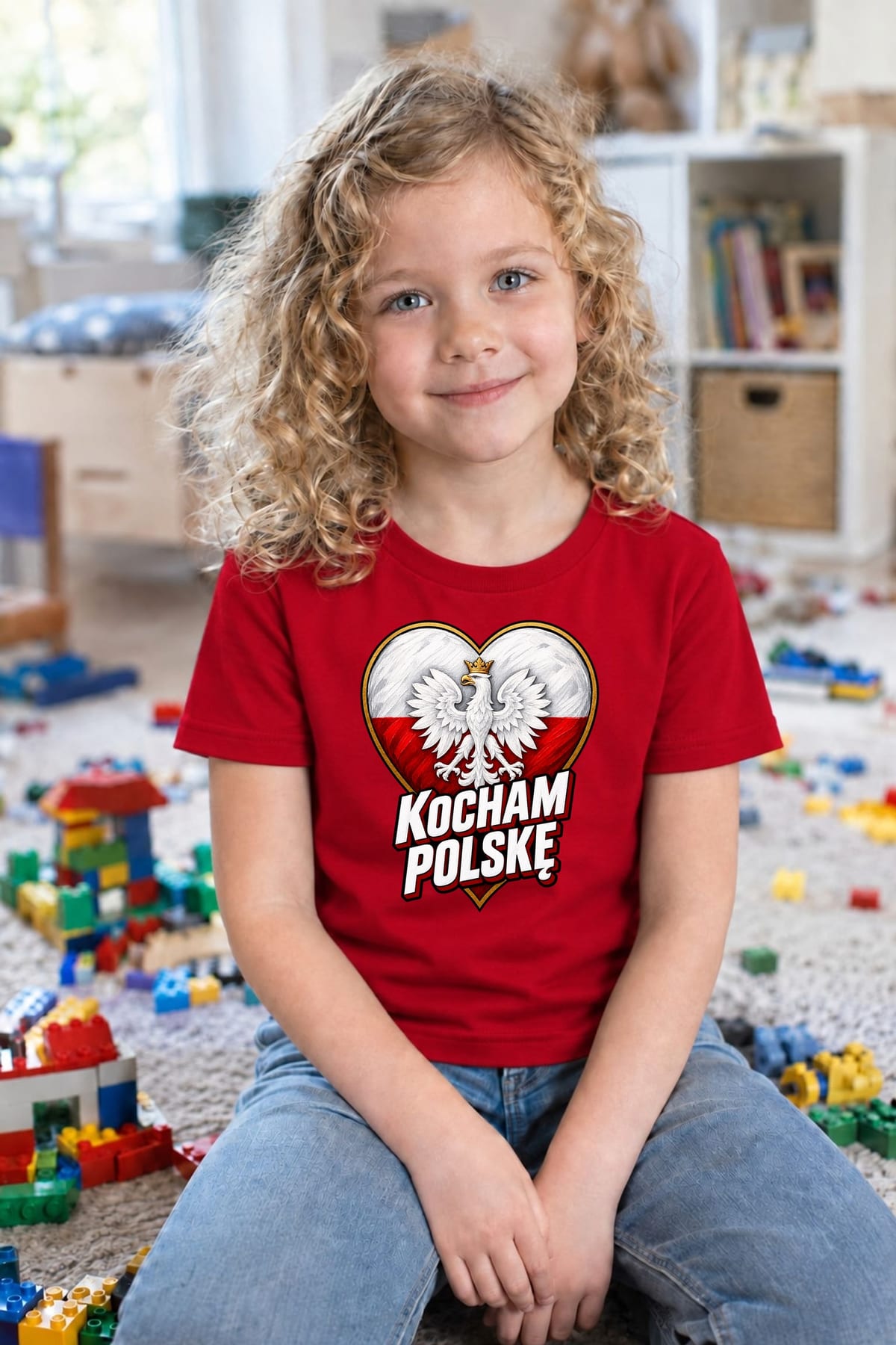 Koszulka patriotyczna dla dziecka dla dziewczynki czerwona Kocham Polskę, zdjęcie 5