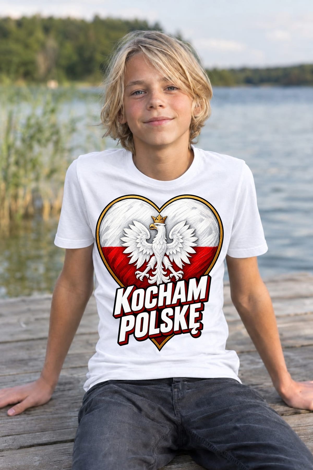 Koszulka patriotyczna dla dziecka dla chłopca biała Kocham Polskę, zdjęcie 5