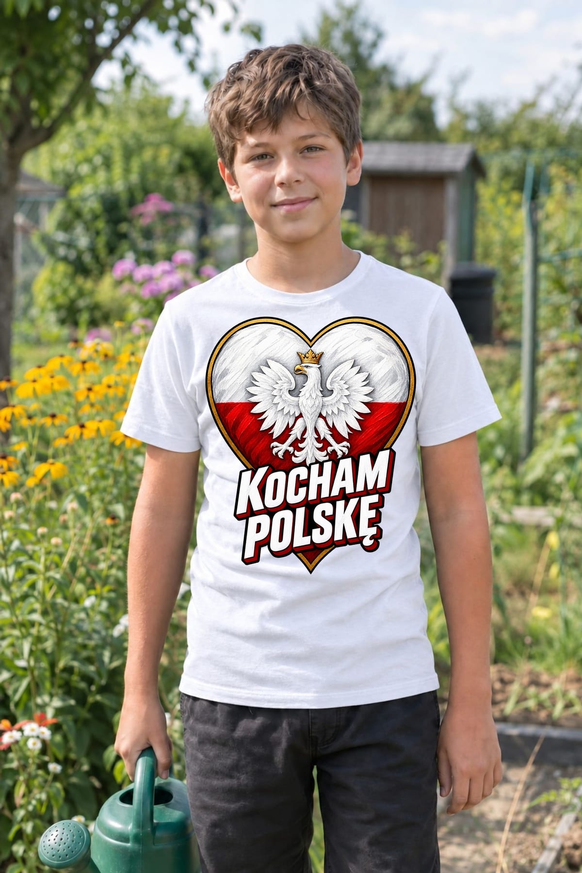 Koszulka patriotyczna dla dziecka dla chłopca biała Kocham Polskę, zdjęcie 7