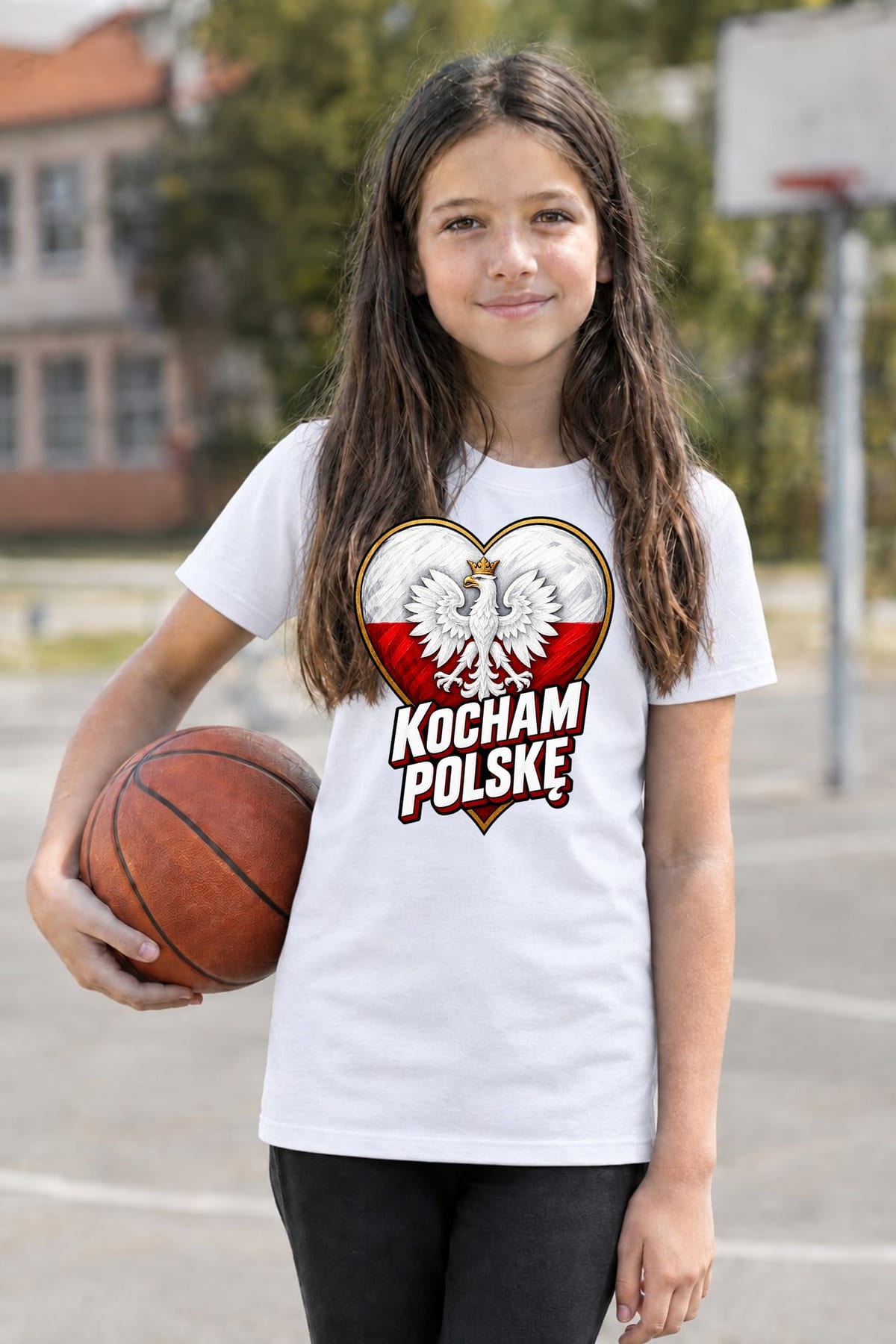Koszulka patriotyczna dla dziecka dla dziewczynki biała Kocham Polskę, zdjęcie 3