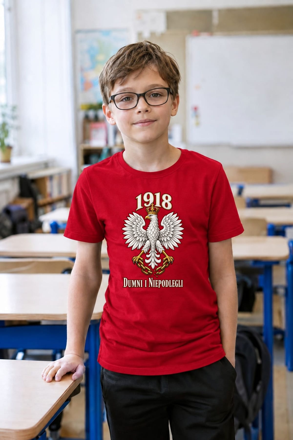 Koszulka patriotyczna dla chłopca czerwona Orzeł w koronie 1918, zdjęcie 5