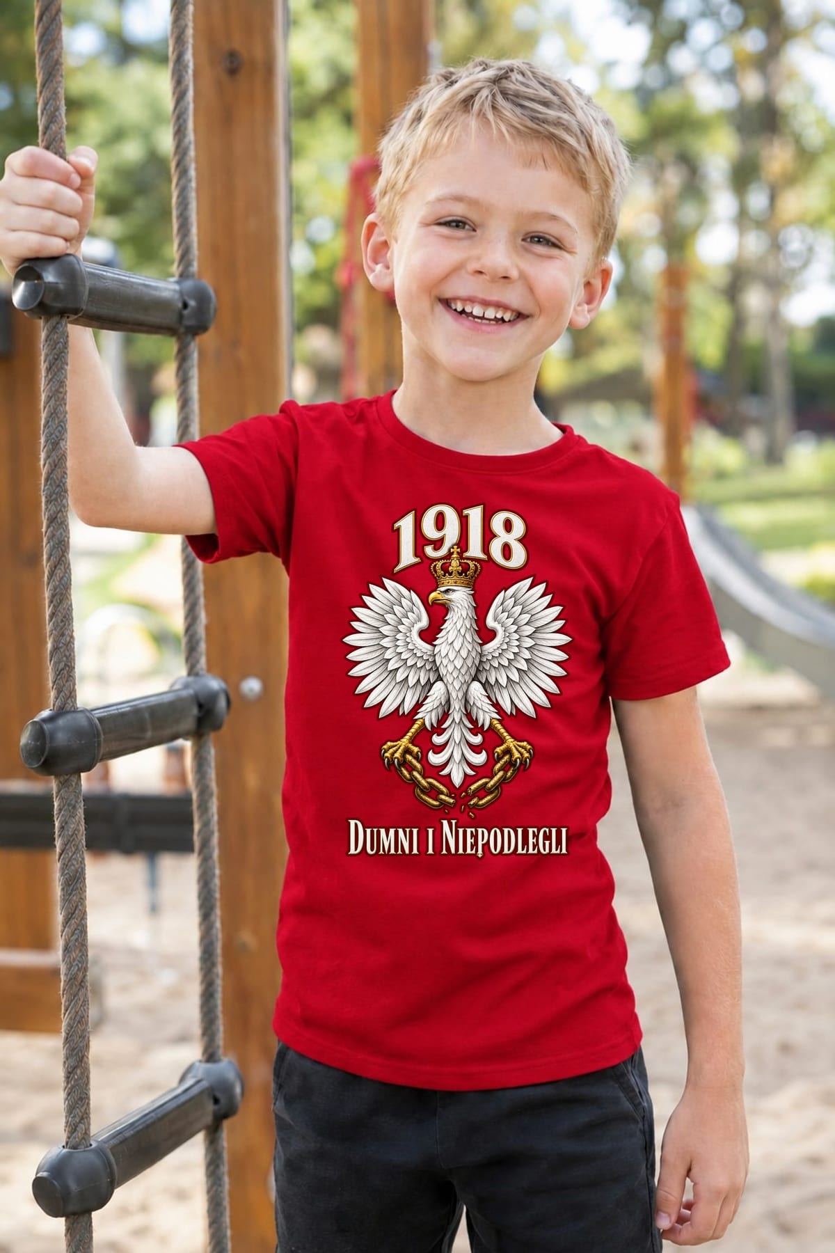 Koszulka patriotyczna dla chłopca czerwona Orzeł w koronie 1918, zdjęcie 7