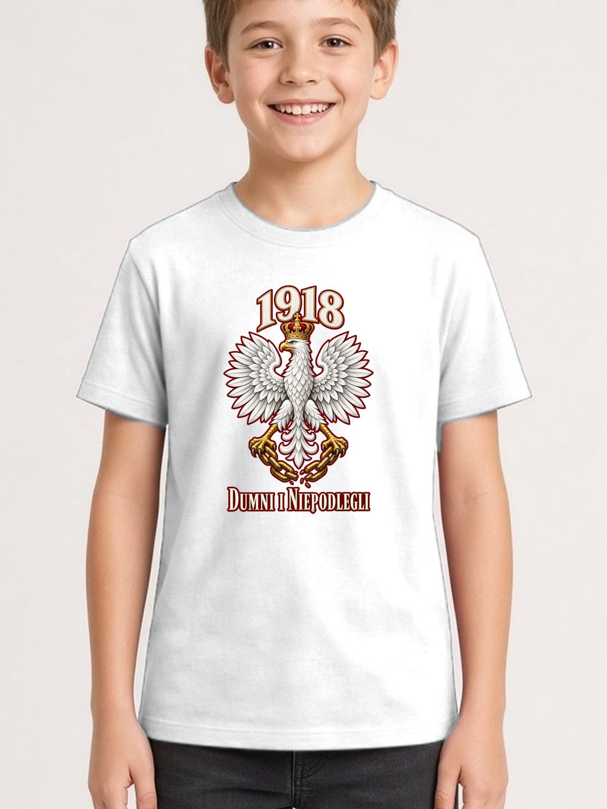 Koszulka patriotyczna dla chłopca biała Orzeł w koronie 1918, zdjęcie 1