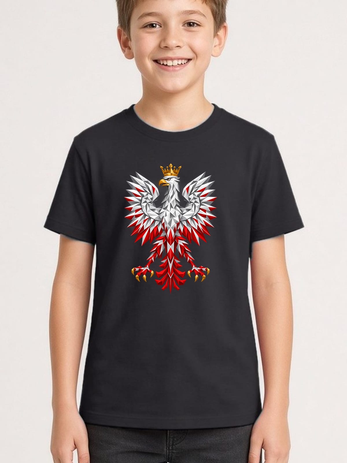 Koszulka patriotyczna dla dziecka dla chłopca czarna orzeł geometryczny, zdjęcie 1