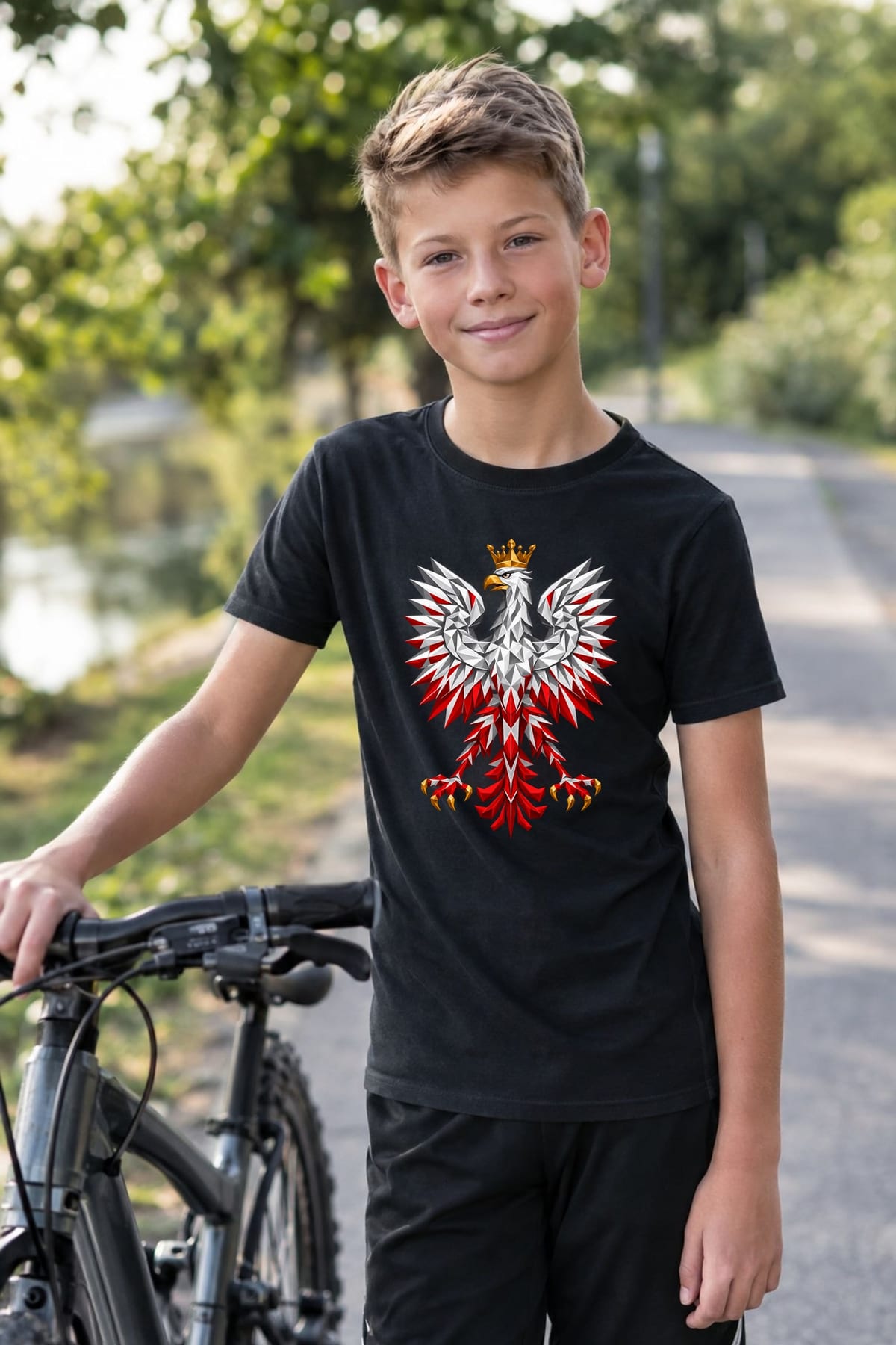 Koszulka patriotyczna dla dziecka dla chłopca czarna orzeł geometryczny, zdjęcie 4