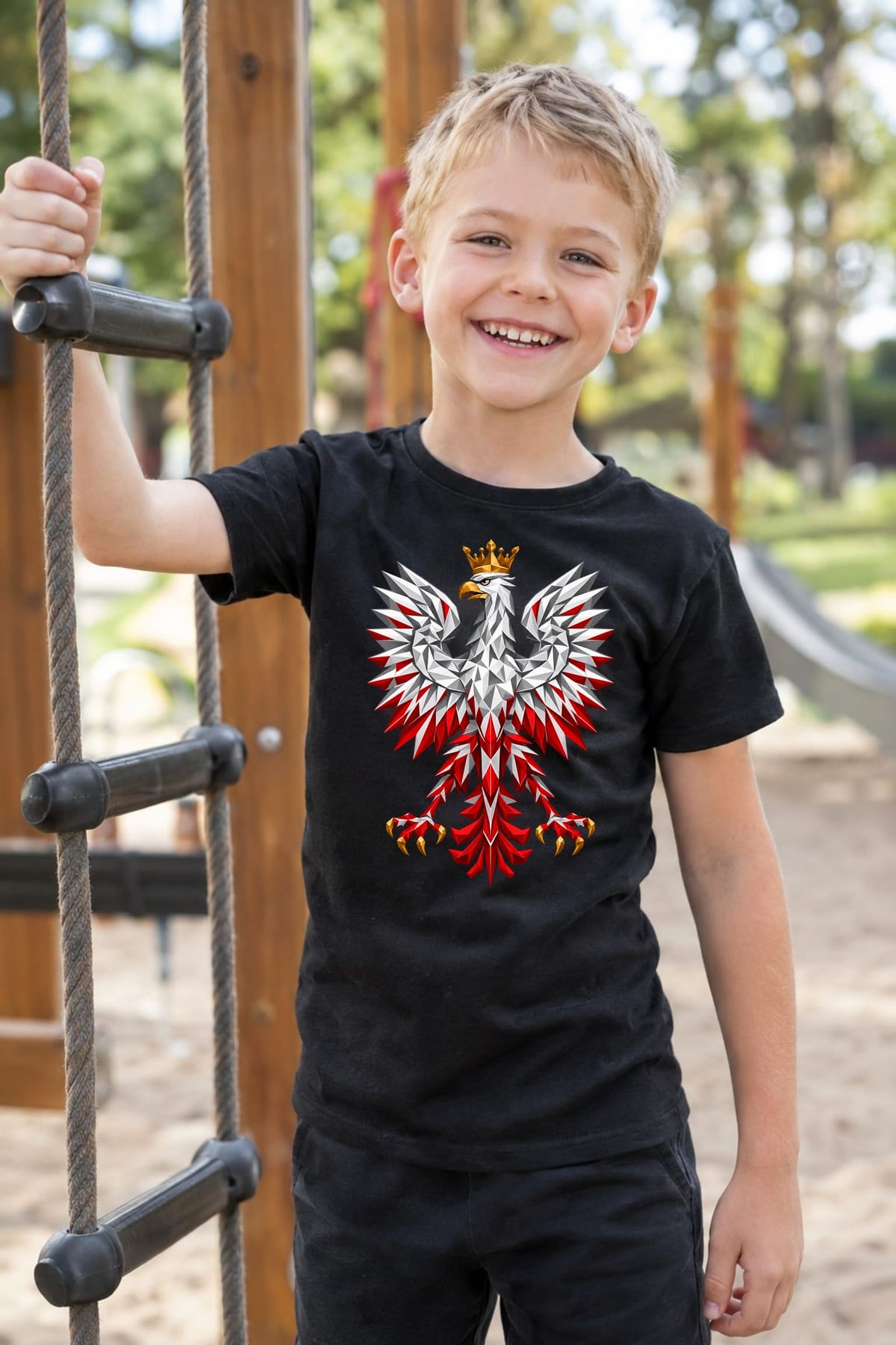 Koszulka patriotyczna dla dziecka dla chłopca czarna orzeł geometryczny, zdjęcie 5