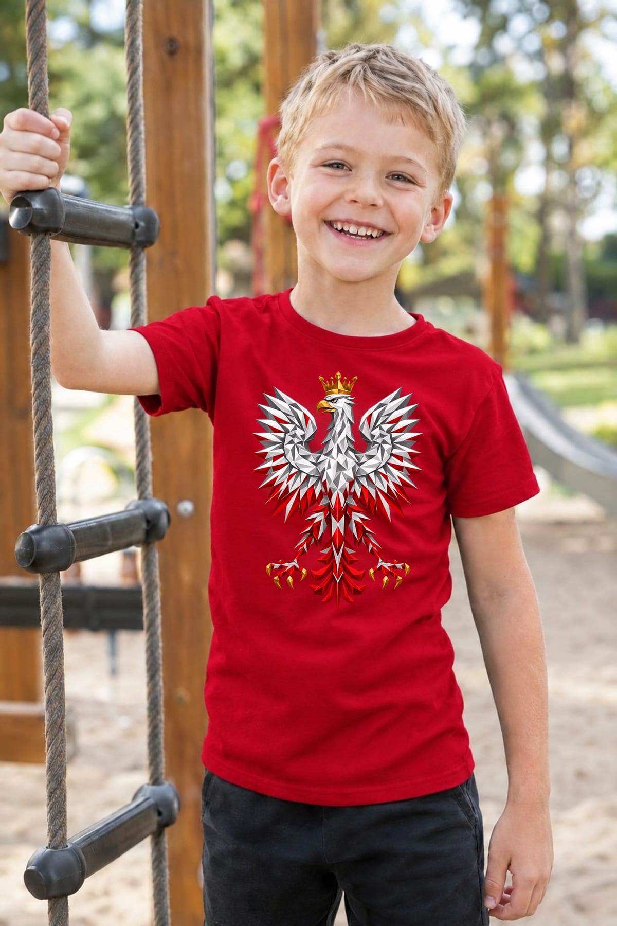 Koszulka patriotyczna dla dziecka dla chłopca czerwona orzeł geometryczny, zdjęcie 3