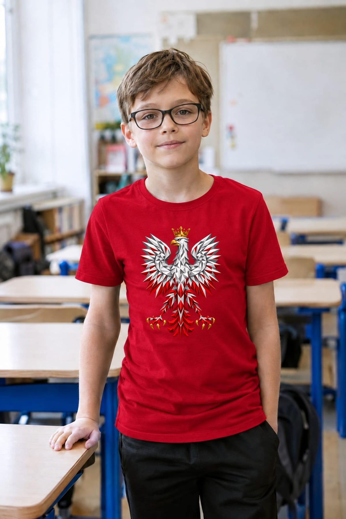 Koszulka patriotyczna dla dziecka dla chłopca czerwona orzeł geometryczny, zdjęcie 5