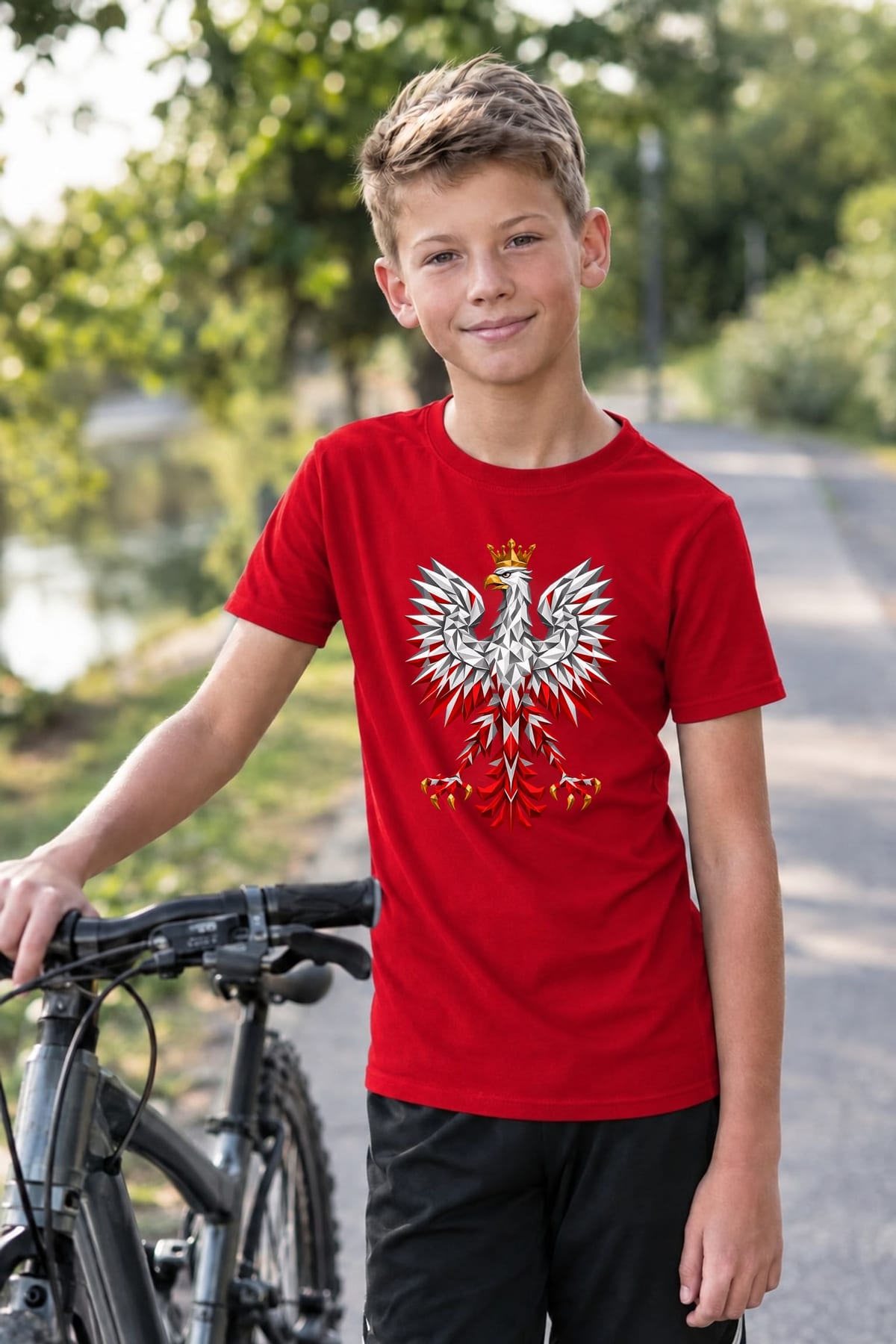 Koszulka patriotyczna dla dziecka dla chłopca czerwona orzeł geometryczny, zdjęcie 6