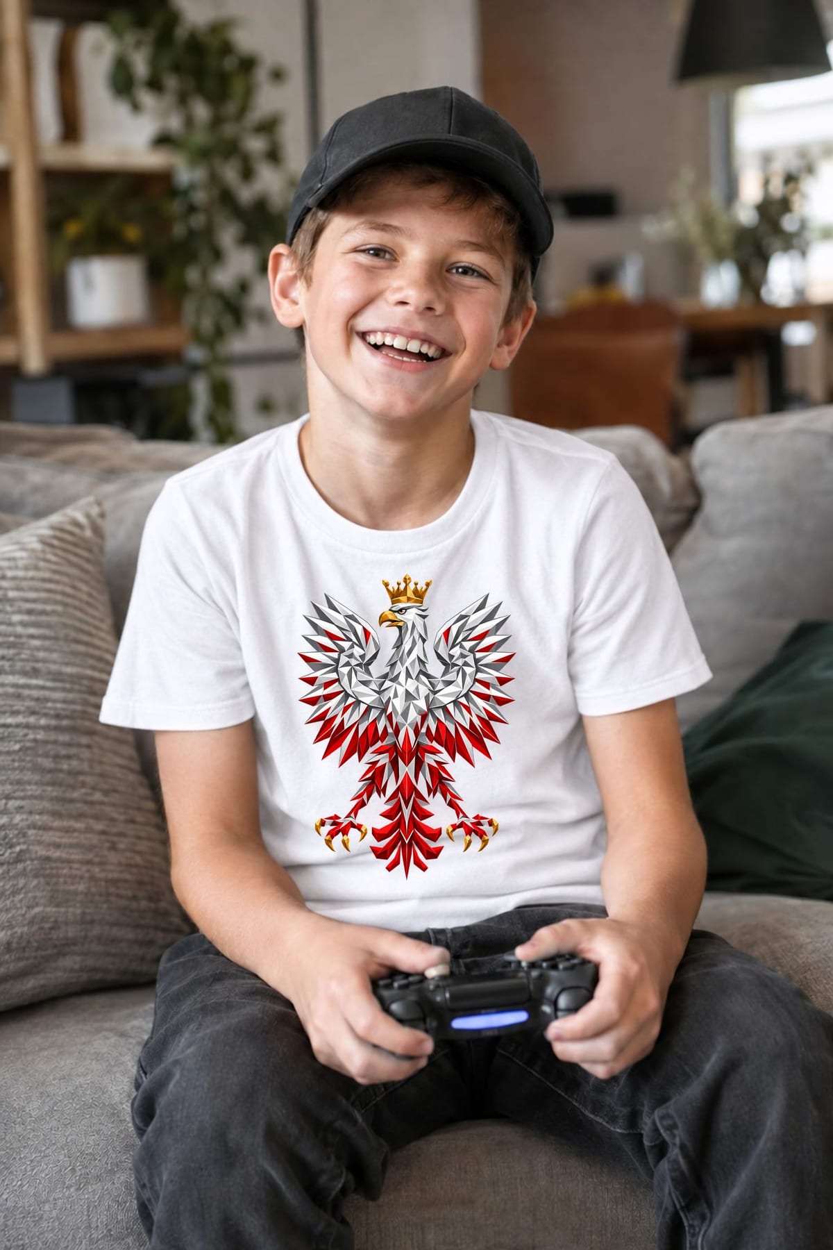 Koszulka patriotyczna dla dziecka dla chłopca biała orzeł geometryczny, zdjęcie 4