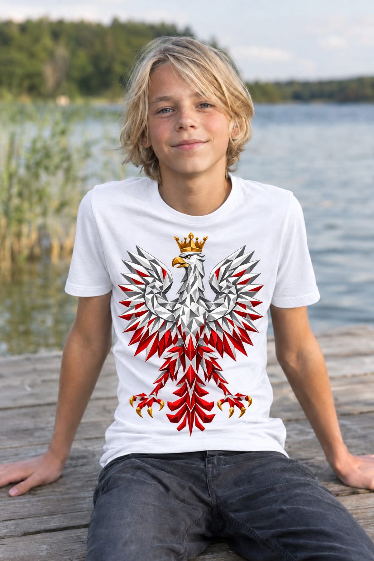 Koszulka patriotyczna dla dziecka dla chłopca biała orzeł geometryczny, zdjęcie 6