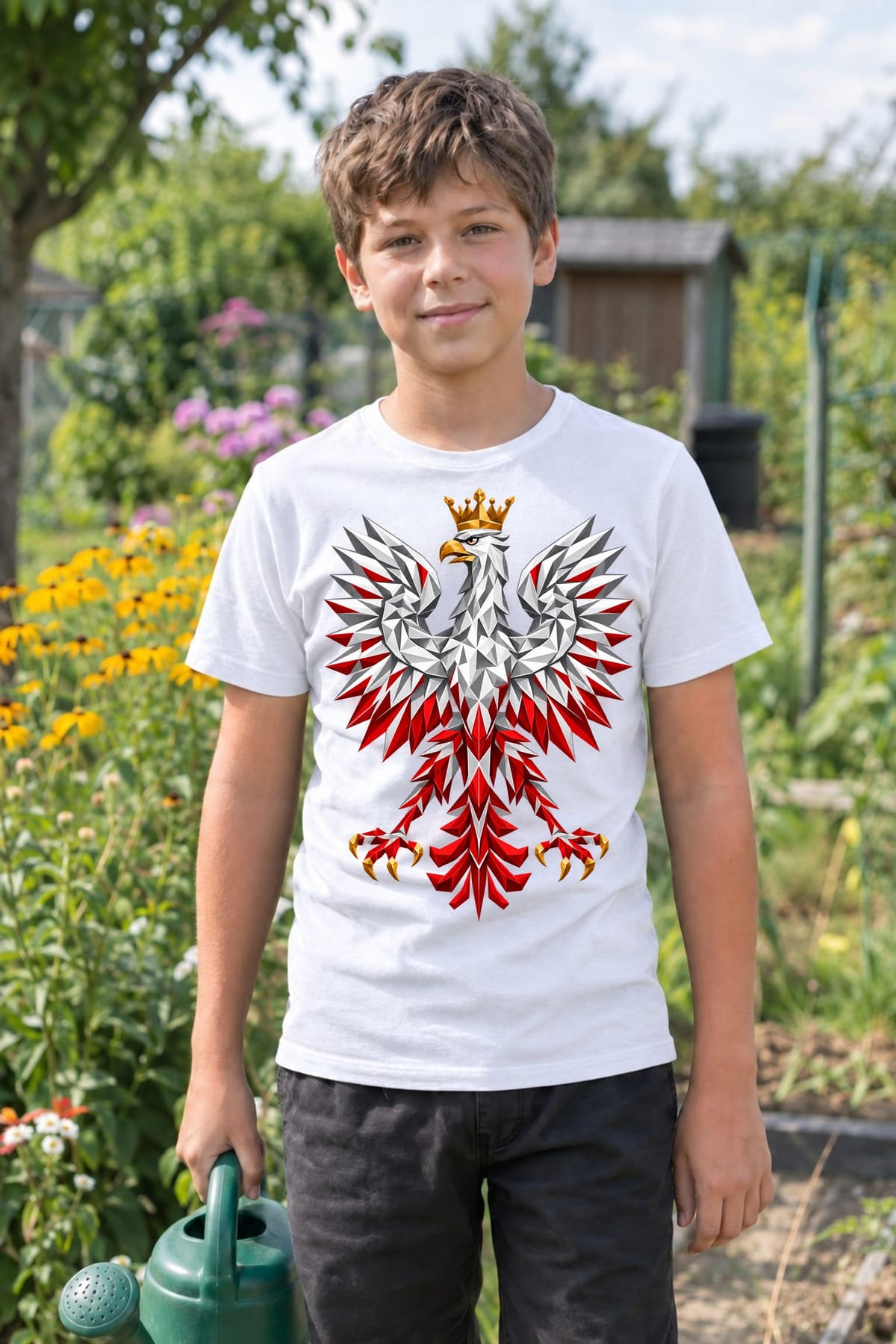 Koszulka patriotyczna dla dziecka dla chłopca biała orzeł geometryczny, zdjęcie 7
