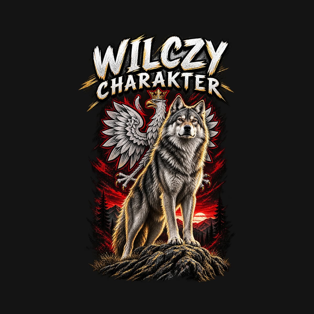 Koszulka patriotyczna dla dziecka dla chłopca czarna Wilczy charakter, zdjęcie 2