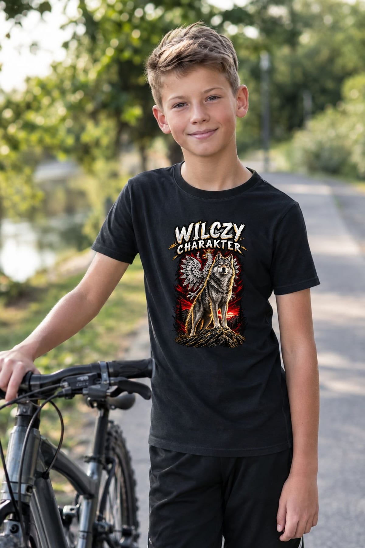Koszulka patriotyczna dla dziecka dla chłopca czarna Wilczy charakter, zdjęcie 5