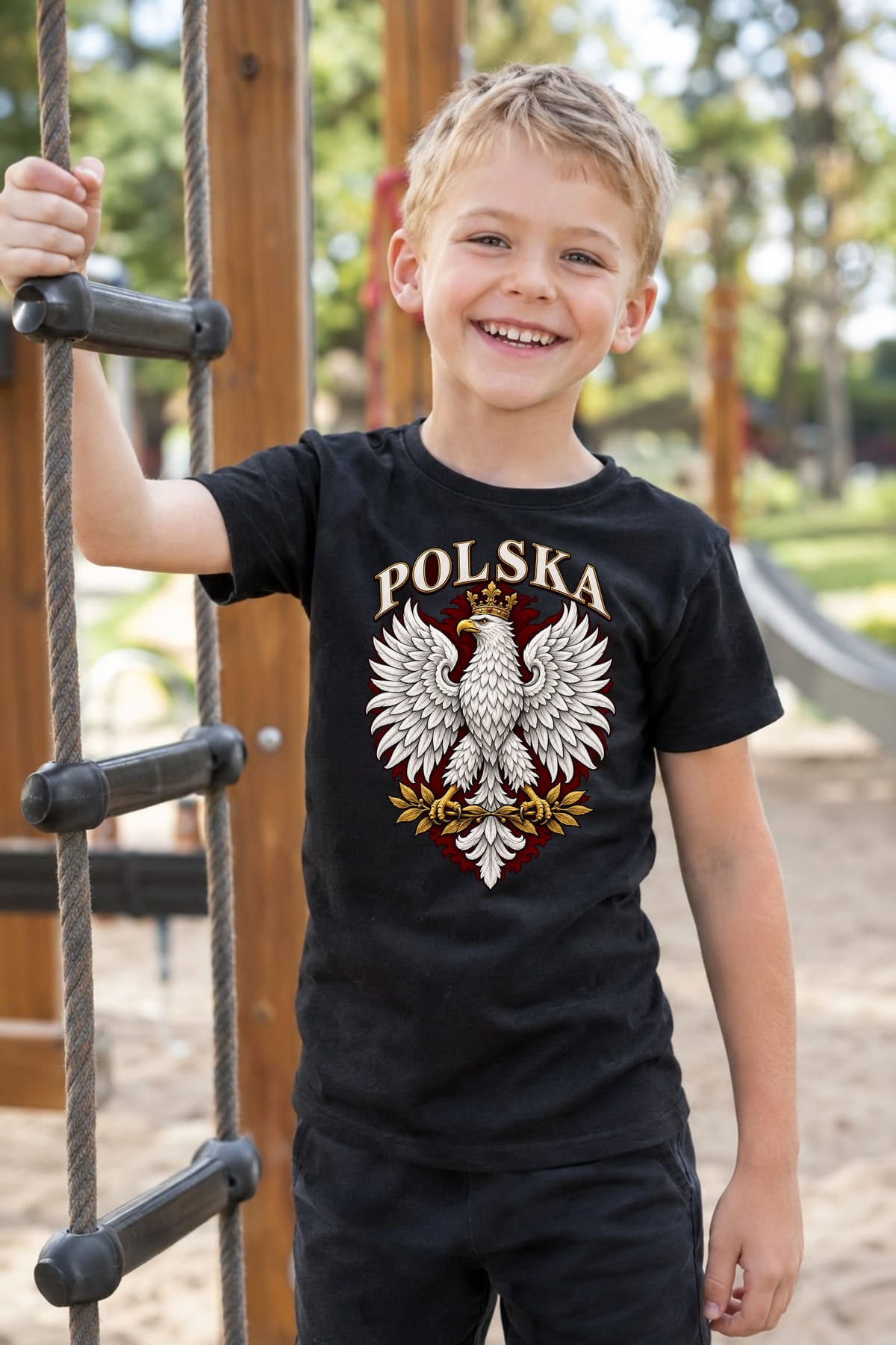 Koszulka patriotyczna dla dziecka dla chłopca czarna Orzeł Polska, zdjęcie 4