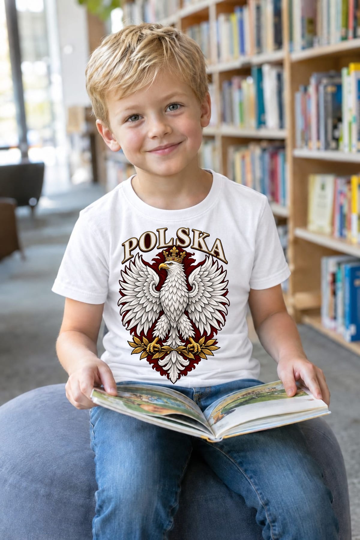 Koszulka patriotyczna dla dziecka dla chłopca biała Orzeł Polska, zdjęcie 5
