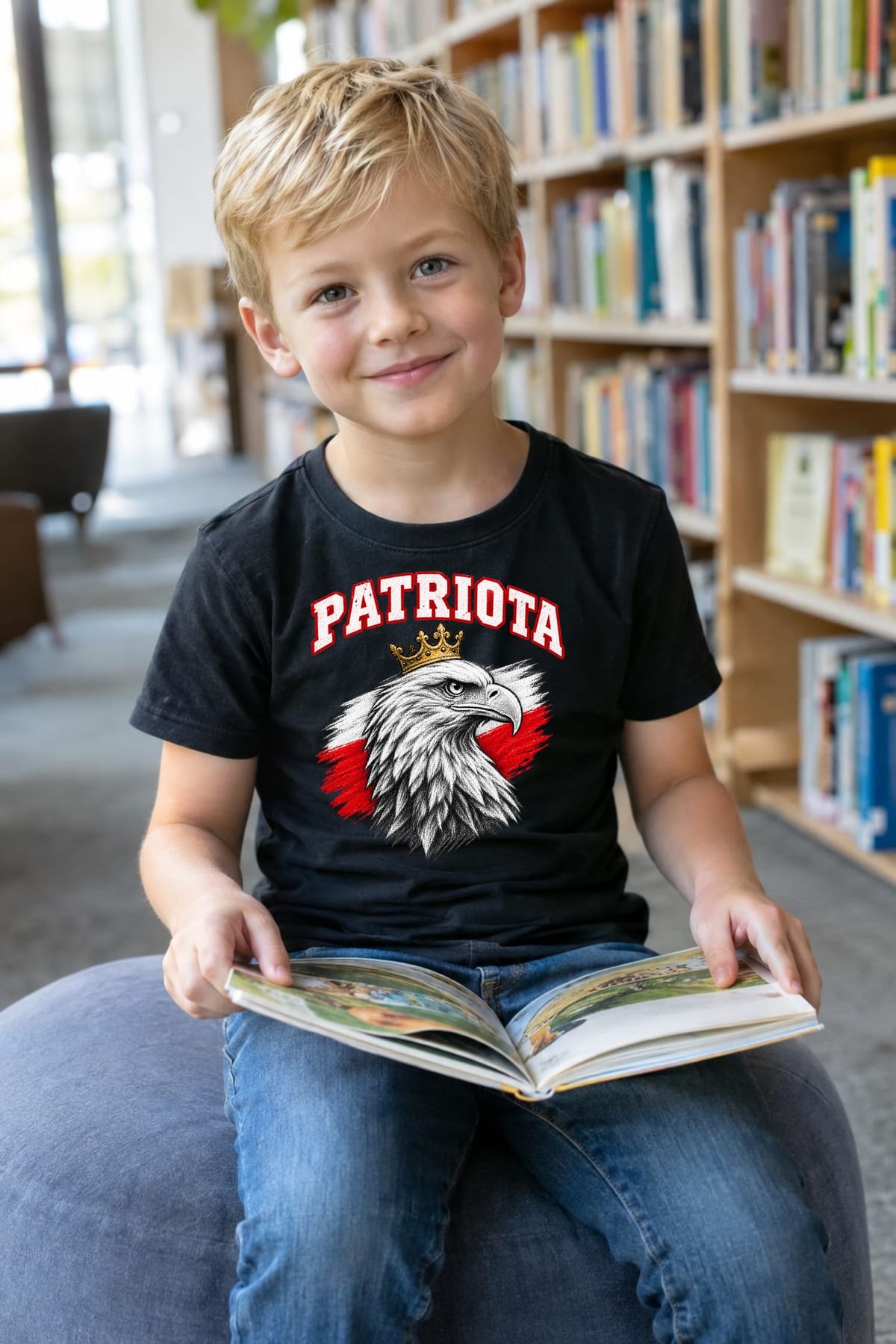 Koszulka patriotyczna dla dziecka dla chłopca czarna Patriota orzeł z, zdjęcie 5