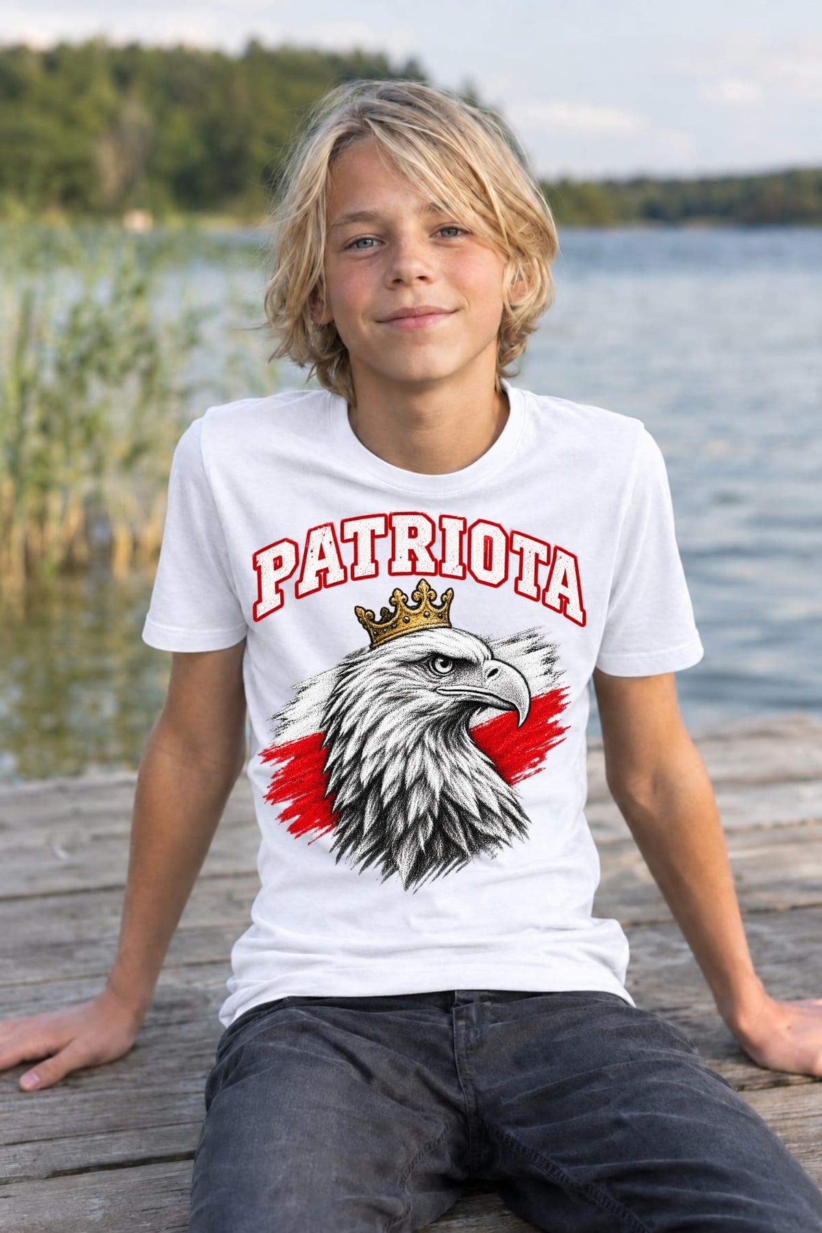 Koszulka patriotyczna dla dziecka dla chłopca biała Patriota orzeł z koroną, zdjęcie 5