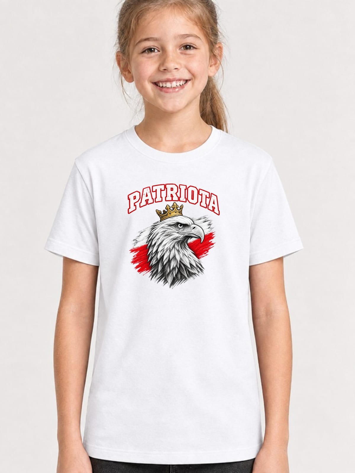 Koszulka patriotyczna dla dziecka dla dziewczynki biała Patriota z koroną