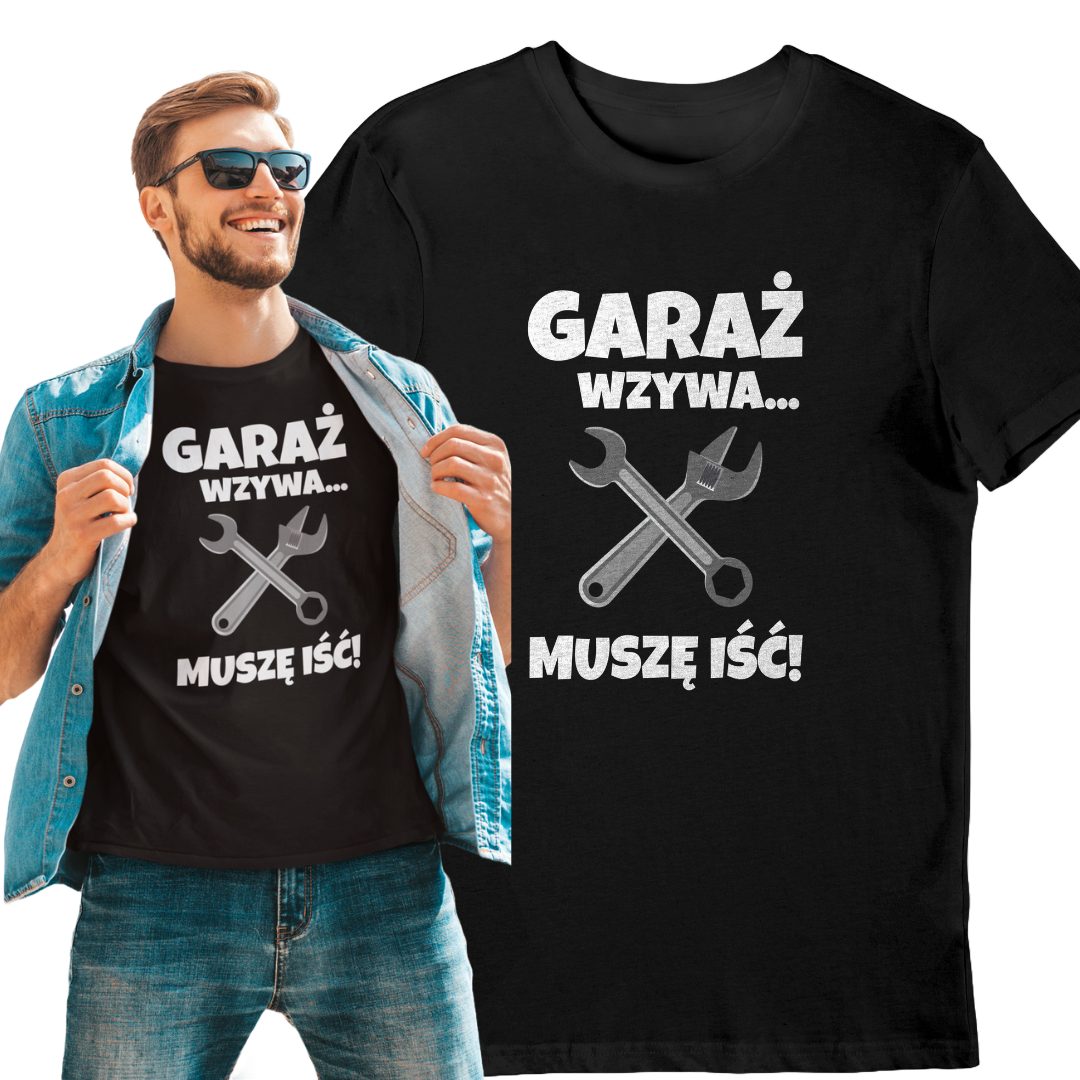 Koszulka garaż wzywa muszę iść z narzędziami czarna