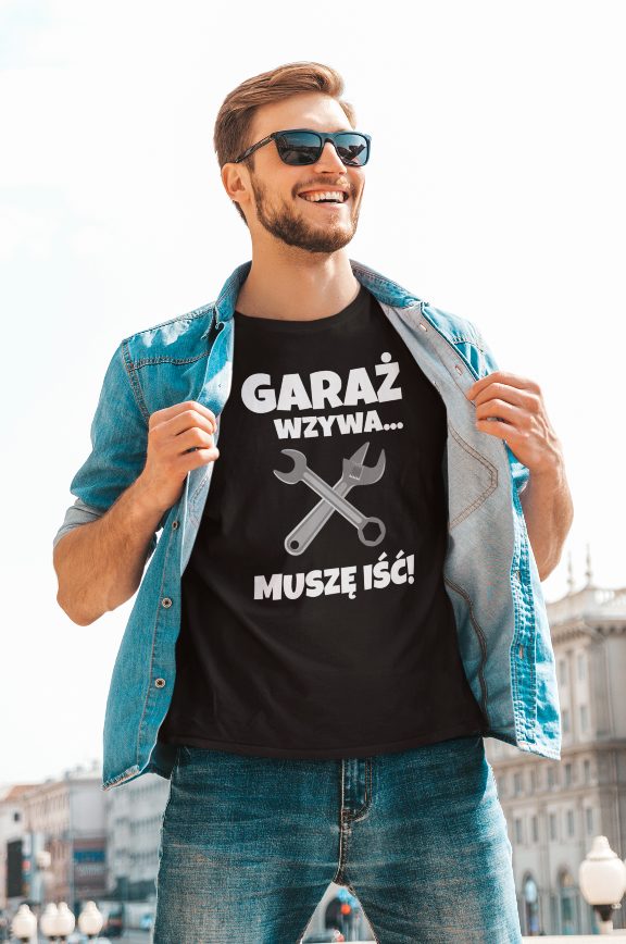 Koszulka garaż wzywa muszę iść z narzędziami czarna, zdjęcie 3