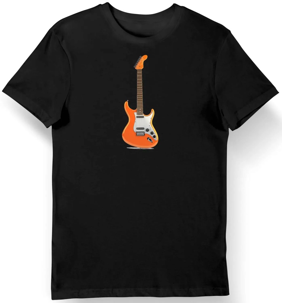 Koszulka męska czarna o wyrazistym stylu z gitarą w kolorze pomarańczowym