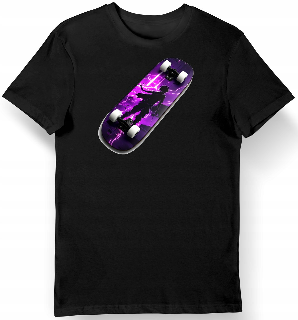 Koszulka męska czarna Energetyczny skater w stylu shōnen anime