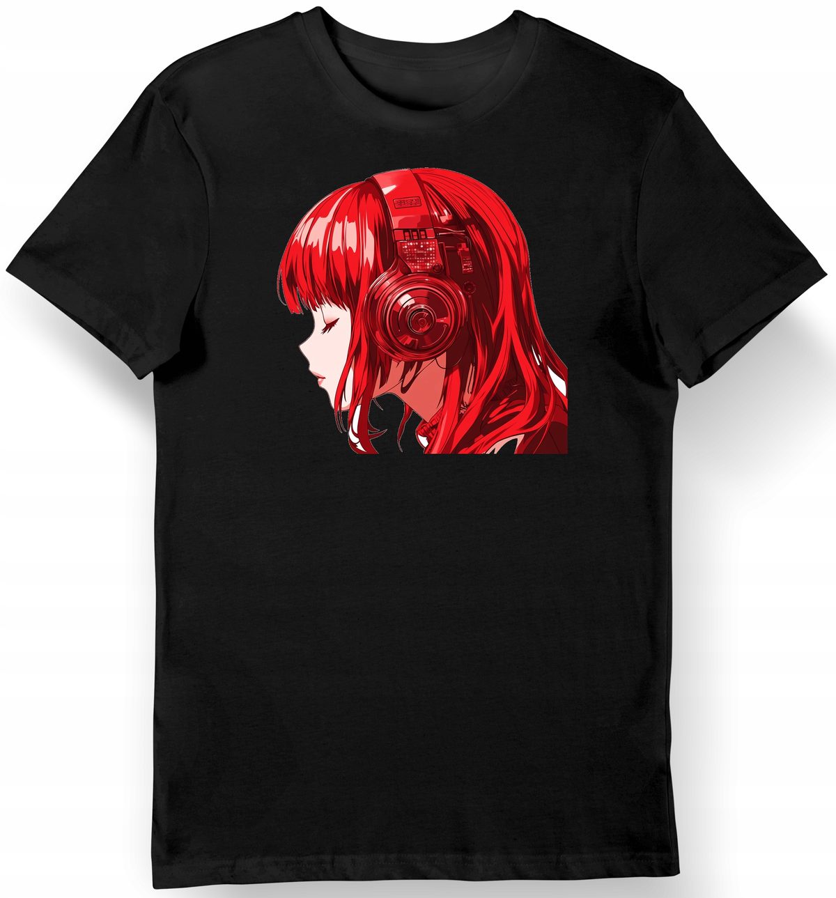 Koszulka męska czarna Czerwony Delikatny Motyw Anime