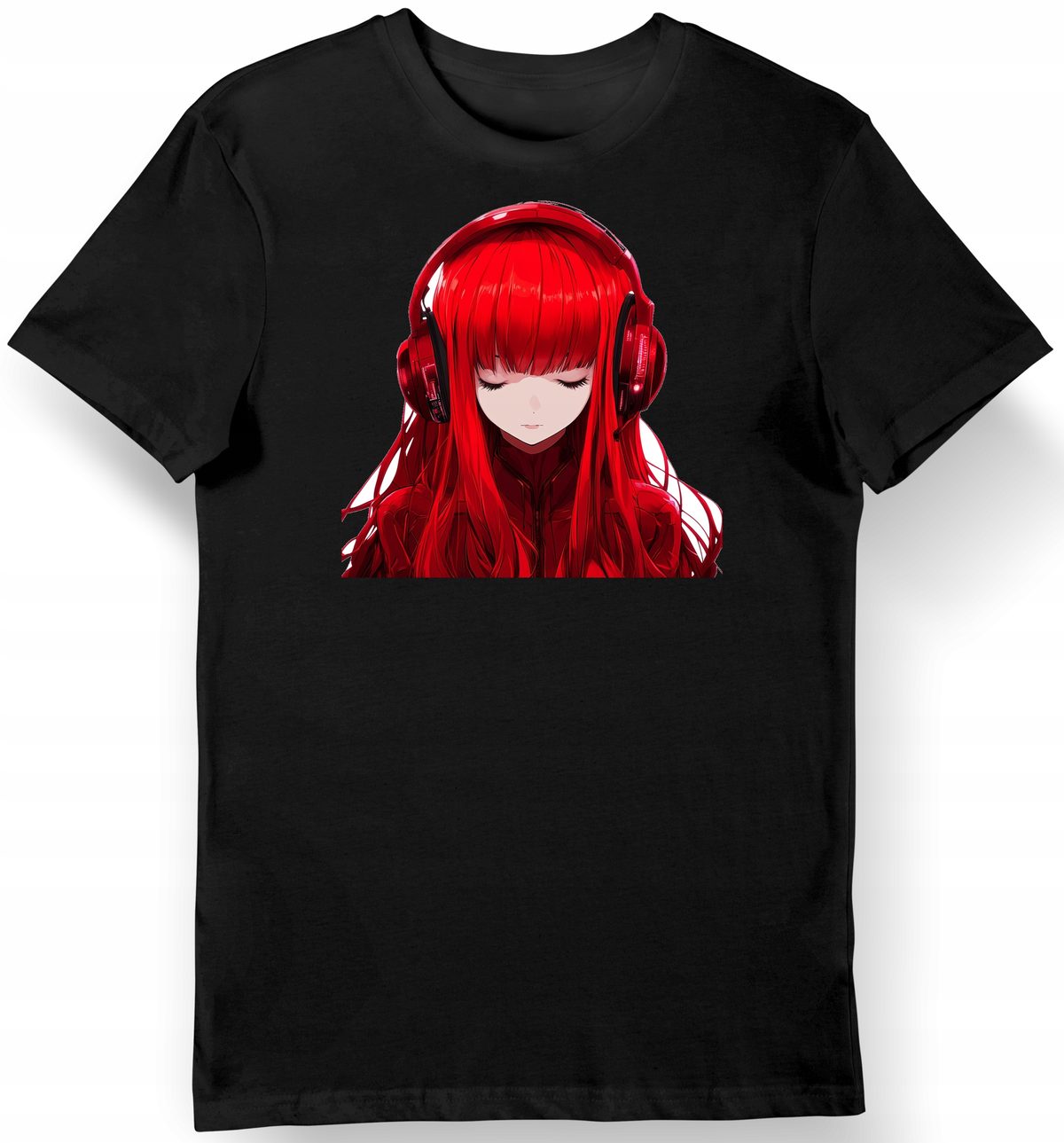 Koszulka męska czarna Czerwony Chobits, styl anime Shojo