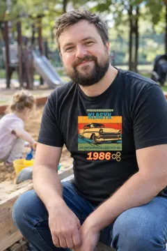 Koszulka męska czarna ponadczasowy klasyk rocznik 1986 retro auto prezent na urodziny