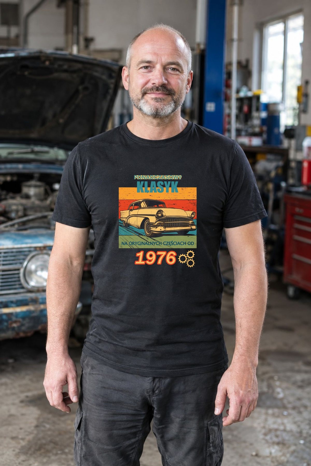 Koszulka męska czarna ponadczasowy klasyk rocznik 1976 retro auto prezent na urodziny