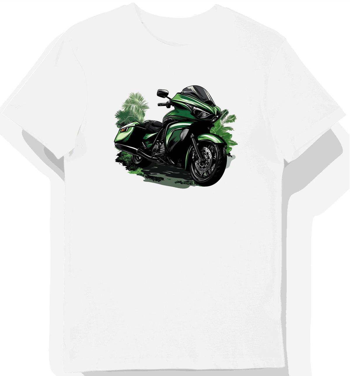 Koszulka męska biała z nastrojową grafiką motocyklu, zdjęcie 1
