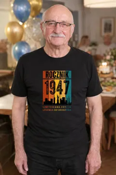 Koszulka męska czarna Rocznik 1947 Legenda od urodzenia prezent na urodziny