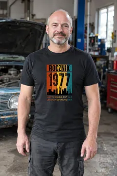 Koszulka męska czarna Rocznik 1977 Legenda od urodzenia prezent na urodziny