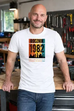 Koszulka męska biała Rocznik 1982 Legenda od urodzenia prezent na urodziny