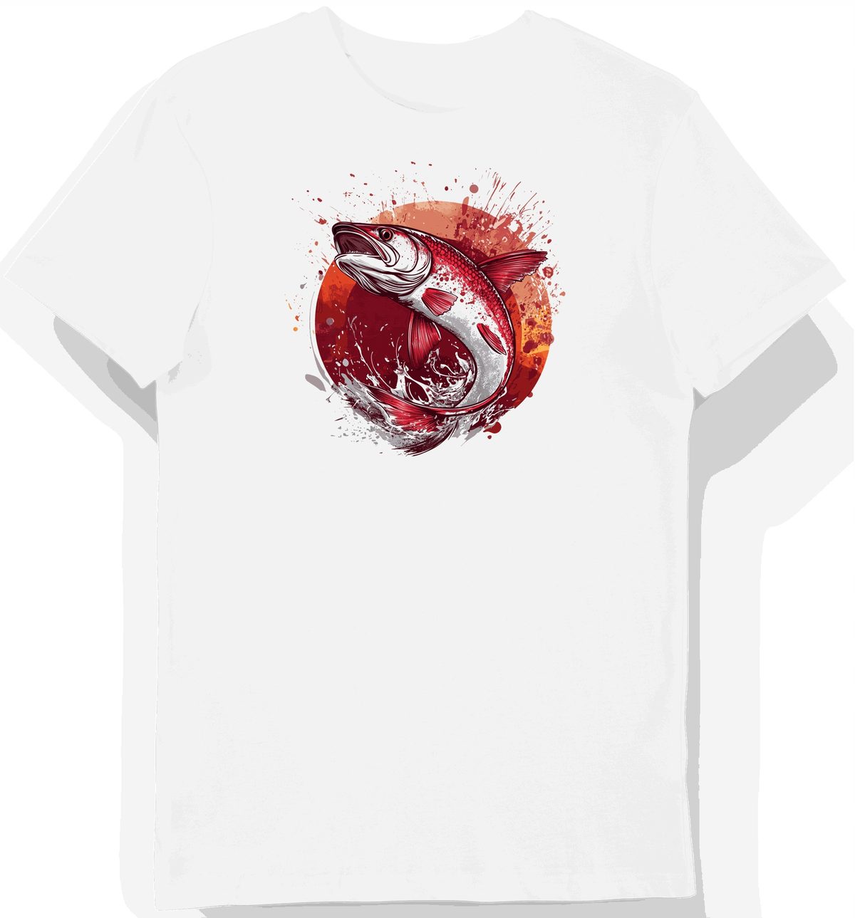 Koszulka męska biała z nadrukiem czerwonego okonia, zdjęcie 1