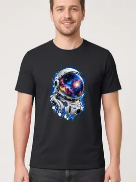 Koszulka męska czarna z hełmem astronauty kosmos galaktyka prezent