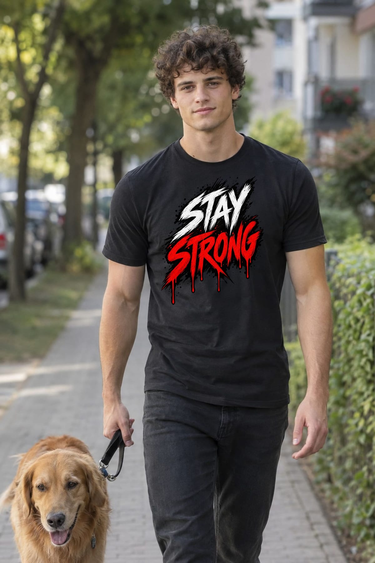 Koszulka męska czarna z napisem stay strong dla niego siłacz prezent, zdjęcie 3