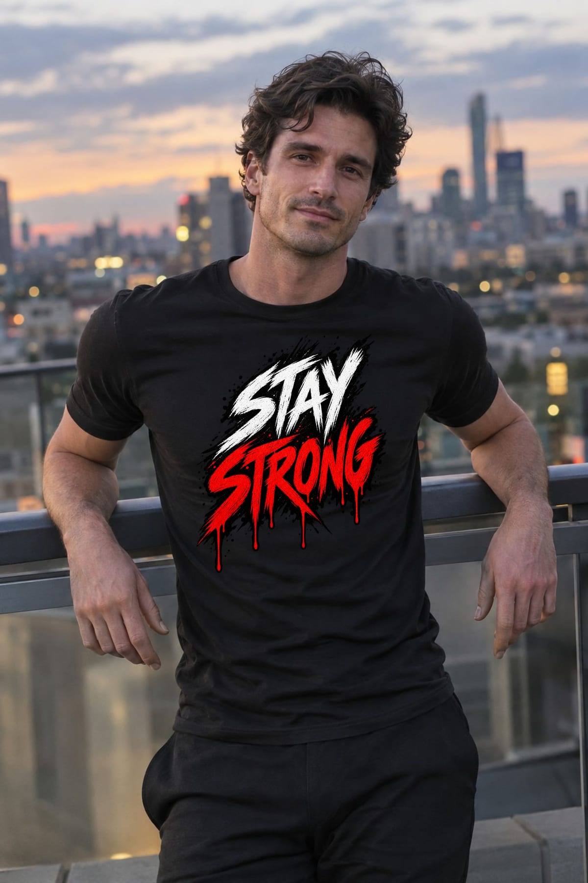 Koszulka męska czarna z napisem stay strong dla niego siłacz prezent, zdjęcie 6