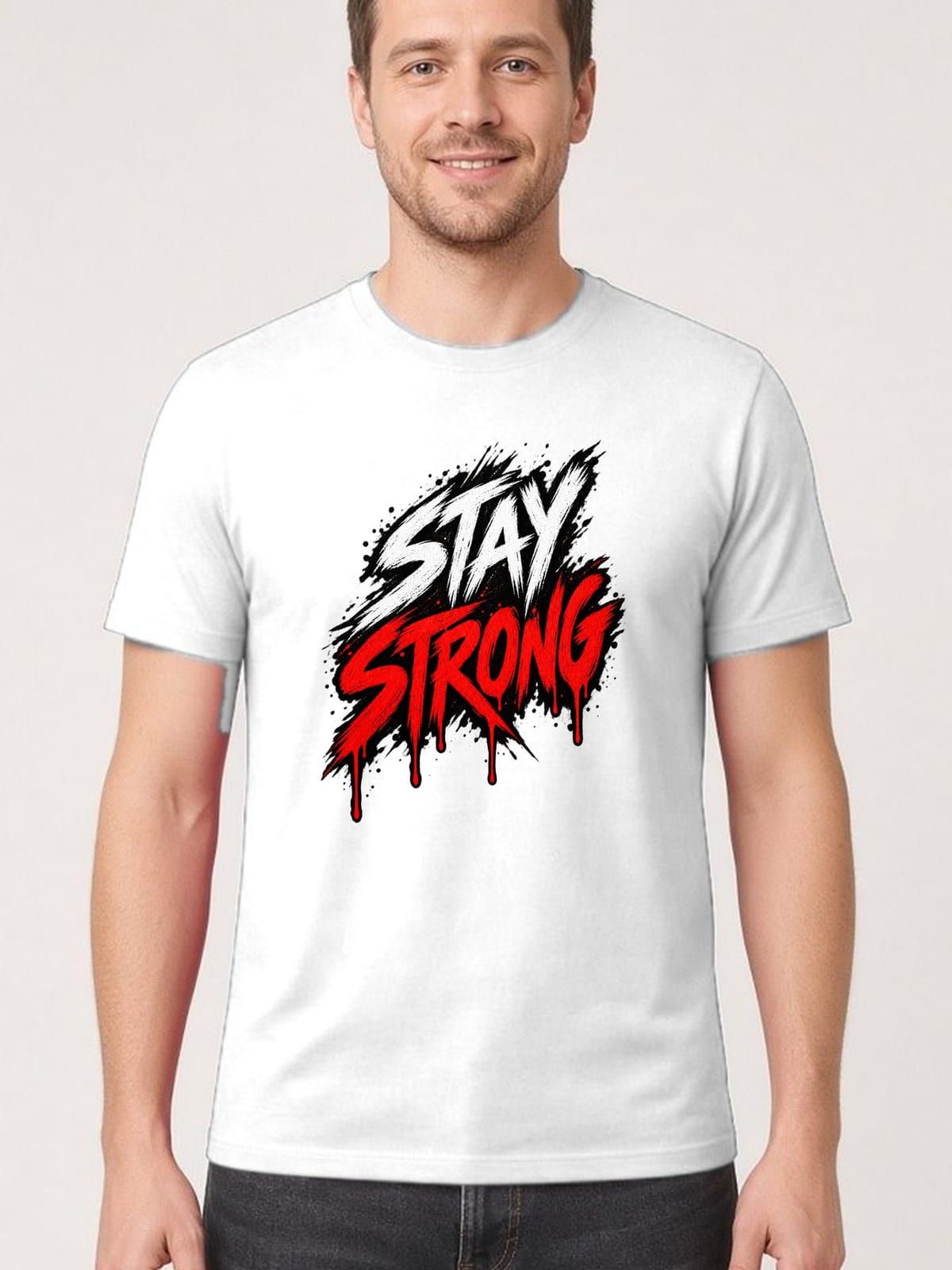 Koszulka męska biała z napisem stay strong dla niego siłacz prezent, zdjęcie 1
