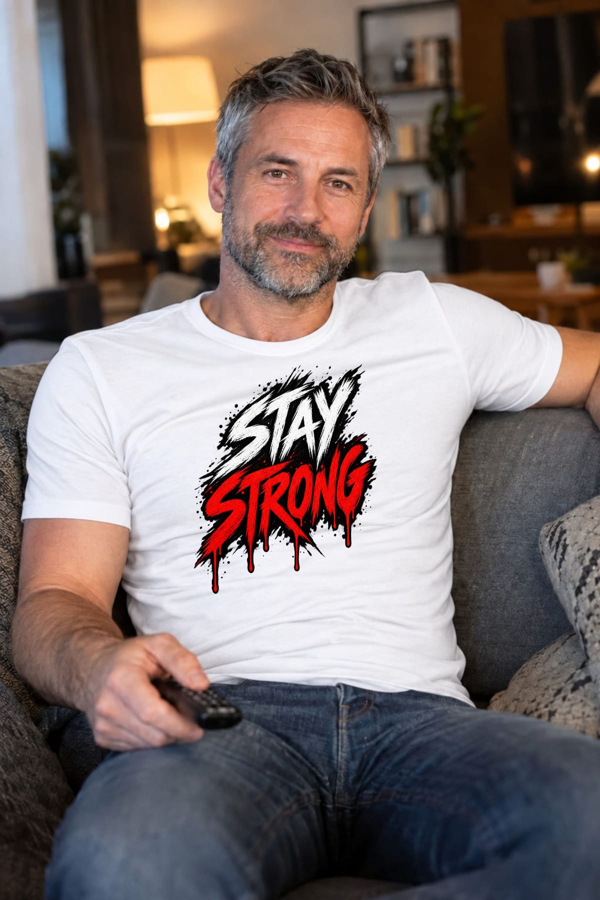 Koszulka męska biała z napisem stay strong dla niego siłacz prezent, zdjęcie 3